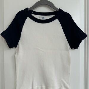 Brandy Melville White Tee with Black Raglan Sleeves